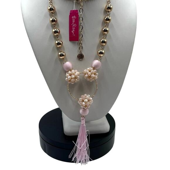 Lilly Pulitzer Light Pretty in Pink Long Beaded Tassel Statement Necklace new - Picture 1 of 8